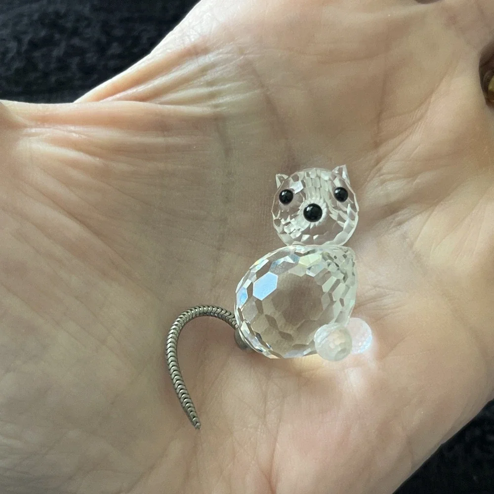 Swarovski Crystal Cat Kitty Charm Figurine Flowing Wire Tail RETIRED